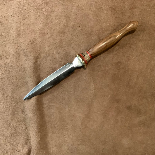 24-186 - Bolivian Rosewood Natural Linen Micarta, Red G10, Spalted Buckeye Long Bodice Dagger