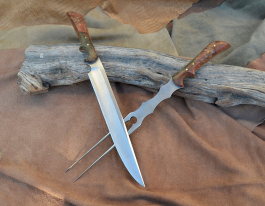 142-19 & 143-19 Orange and green dyed Mango wood, Medium carving set