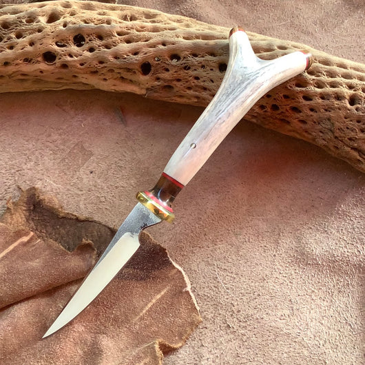 109-22 Deer Antler Split Cane Tip with Orange Dyed Maple Burl