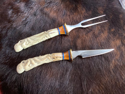 25-98 Octopus Carved Deer Antler Eating Set