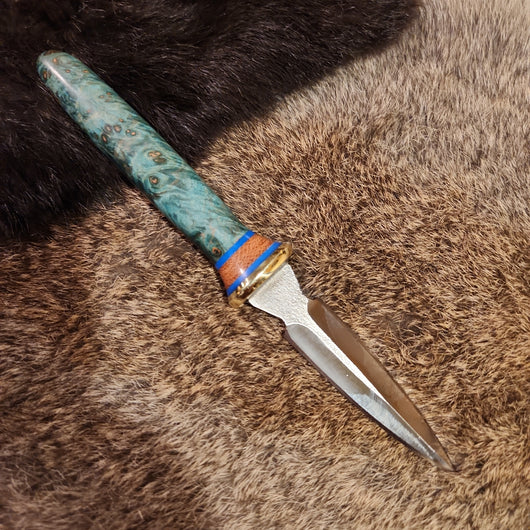 23-229 Stabilized Teal Dyed Maple Burl Bodice Dagger
