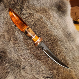 23-232 Stabilized Buck Eye Burl, Citrine Crystals and Orange Resin Narrow Clip Point