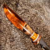 23-232 Stabilized Buck Eye Burl, Citrine Crystals and Orange Resin Narrow Clip Point