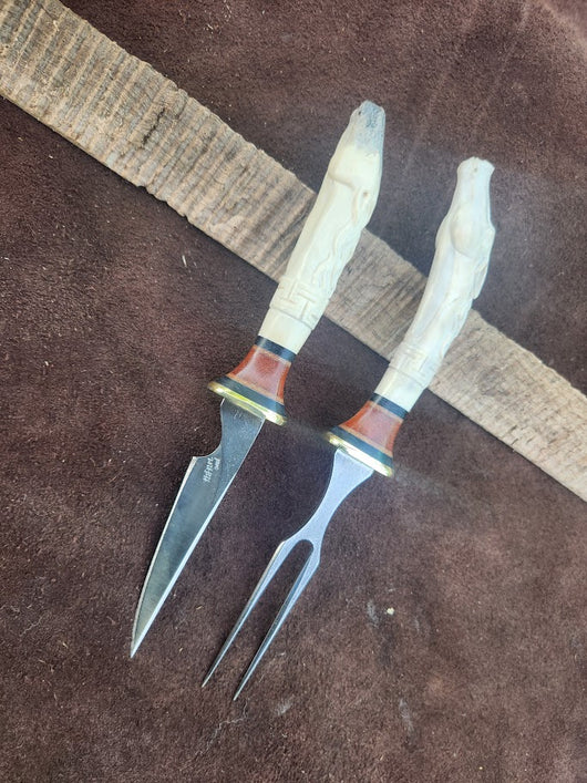 26-36 - Horse Carved Deer Antler Eating Set
