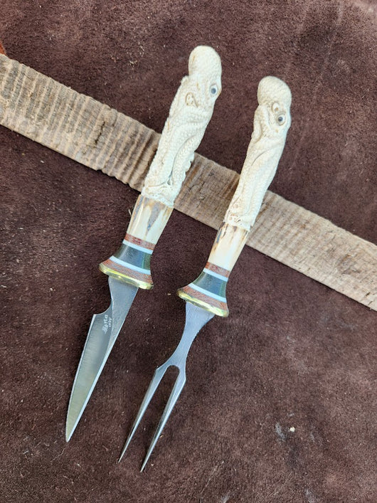 26-35 - Octopus Carved Deer Antler Eating Set