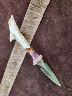 26-39 - Dolphin Carved Deer Antler Bodice Dagger