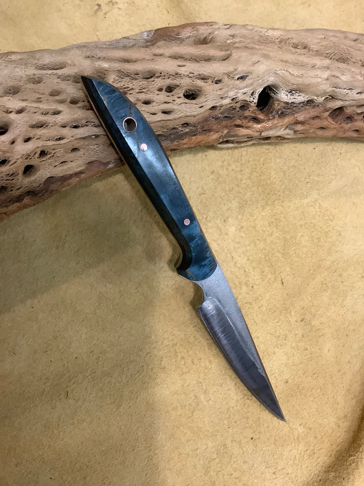 25-170 - Stabilized Blue Karelian Burl Narrow Drop Point Utility