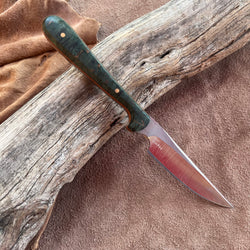 24-89 Stabilized Green Dyed Karelian Burl Narrow Drop Point Utility
