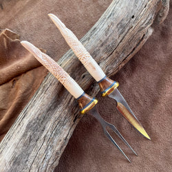 24-92 Raven Carved Deer Antler Eating Set