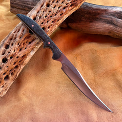 24-116 Stabilized Teal Dyed Karelian Burl Narrow Clip Point