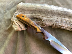 25-27 - Stabilized Brown and Yellow Karelian Burl Drop Point Utility