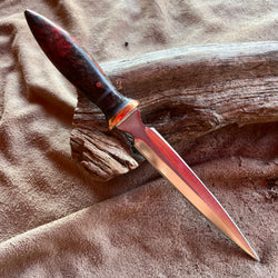 23-145 Stabilized Red and Black Dyed Karelian Burl Dagger