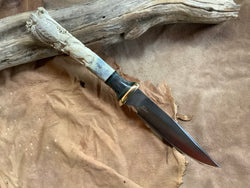 24-140 Sea Turtle Carved Deer Antler Medium Drop Point