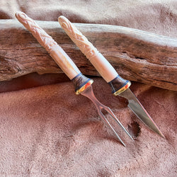 23-139 Celtic Knots carved Deer Antler Eating Set