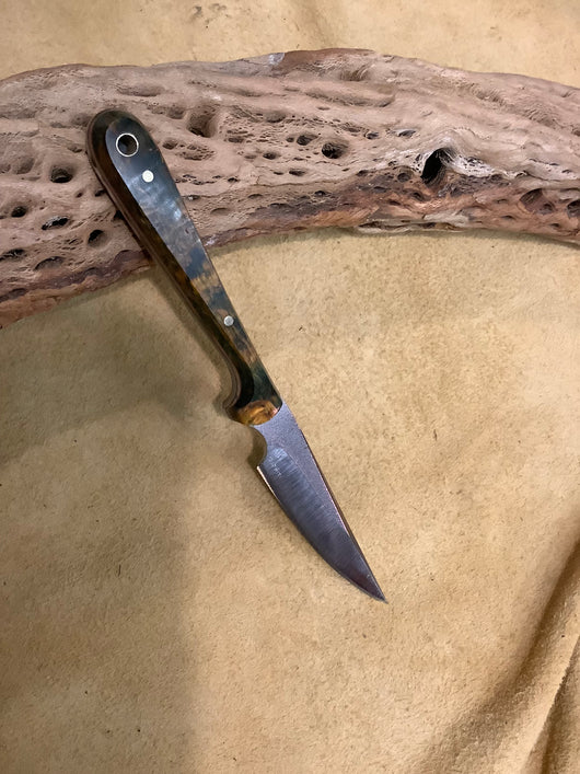 25-171 - Stabilized Yellow and Green Karelian Burl Narrow Drop Point Utility