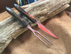 24-158 - Stabilized Black and Orange Karelian Burl Eating Set