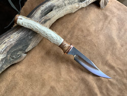 25-152 - Celtic Carved Deer Antler Segment Clip Point Utility