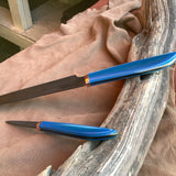 24-11/12 Blue Paper Micarta with 2 White Lines Pairing_Carving