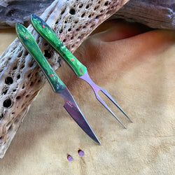 24-114 Stabilized Green and Blue Dyed Karelian Burl Eating Set