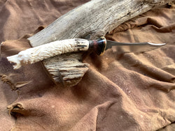 24-137 Wolf Carved Deer Antler Funny Jason Clip Point