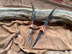 24-125 Female Springbok Orange Dyed Buckeye Burl, Natural Linen Micarta Eating Set