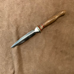 24-186 - Bolivian Rosewood Natural Linen Micarta, Red G10, Spalted Buckeye Long Bodice Dagger