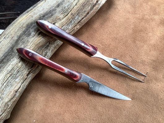 25-130 - Maroon and Natural Micarta Eating Set