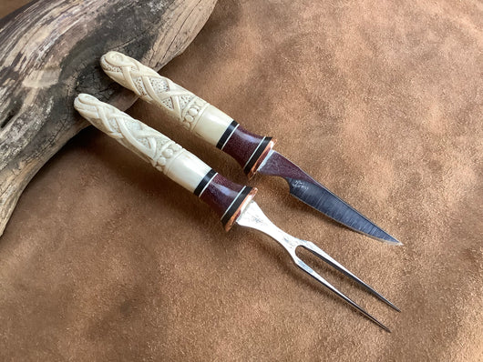 25-133 - Celtic Knots Carved Deer Antler Eating Set