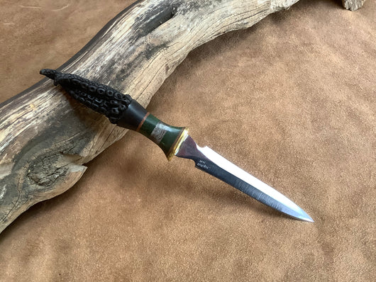 25-135 - Tentacle Carved Watebuffalo Long Bodice Dagger