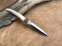 25-137 - Raven Carved Deer Antler Long Bodice Dagger