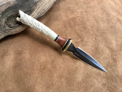 25-140 - Wolf with Celtic Knot Carved Deer Antler Bodice Dagger