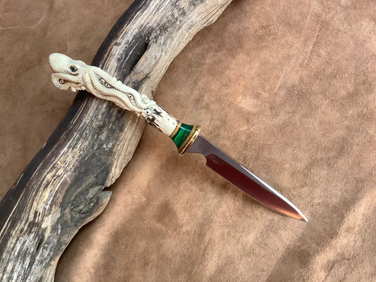 25-143 - Octopus Carved Deer Antler Narrow Spearpoint