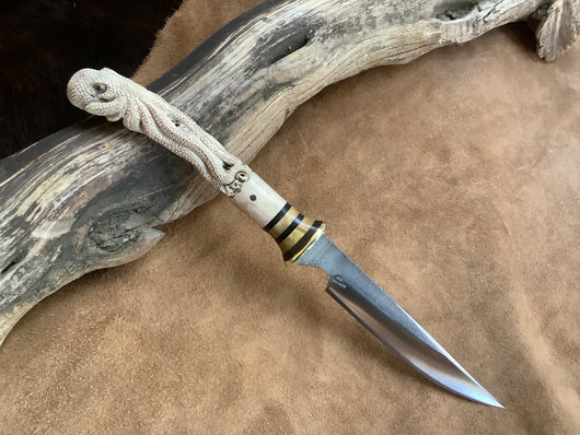 25-149 - Octopus Carved Deer Antler Narrow Utility