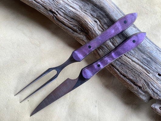 26-70 - Stabilized Purple Dyed Quilted Maple Eating Set