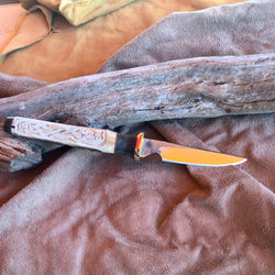 23-38 Celtic Carved Deer Antler with Cane Tip Green Dyed Maple Burl with Natural Linen