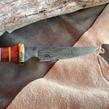 21-23 Wolf Carved Deer Antler Red Dyed Stabilized Maple Burl, Natural Linen Micarta, Yellow g10