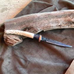 23-24 Celtic Knot Carved Deer Antler Stabilized Blue Dyed Buckeye burl