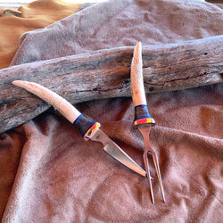 23-31 - Raven Carved Deer Antler Blue Dyed Mango, Blue G10