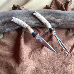 23-60 Bear Carved Deer Antler Green G10, Blue Buckeye Burl