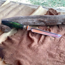 23-76 Stabilized Green and Blue Dyed Korilean Burl Natural Linen Micarta, Rams Horn