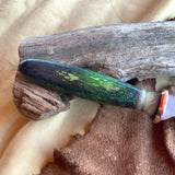 23-76 Stabilized Green and Blue Dyed Korilean Burl Natural Linen Micarta, Rams Horn