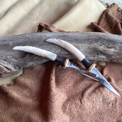 23-61 Raven Carved Deer Antler Purple Mango, Natural Linen Micarta