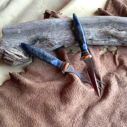 23-63 Stabilized Blue Dyed Maple Brown Micarta with 2 white lines