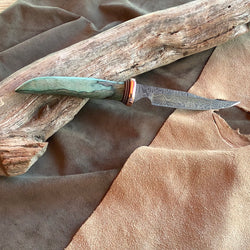 23-23 Stabilized Teal Dyed Maple burl Brown Paper Micarta with 2 white lines