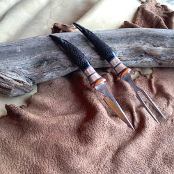 23-62 Raven Carved Water Buffalo Stabilized Maple Burl, Grey G10