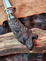 25-105 Wolf Carved Water Buffalo Long Tanto