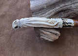 25-14 - Octopus Carved Deer Antler Natural Linen Micarta with One Black Line, Orange Maple Narrow Fillet