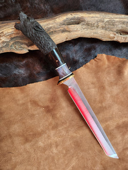 25-105 Wolf Carved Water Buffalo Long Tanto