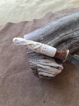 25-7 - Celtic Knot Carved Deer Antler Tip Natural Micarta, Orange Buckeye Burl Bodice Dagger
