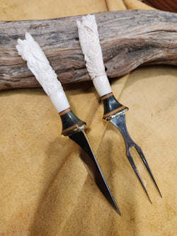 25-174 - Turtle Carved Deer Antler Eating Set